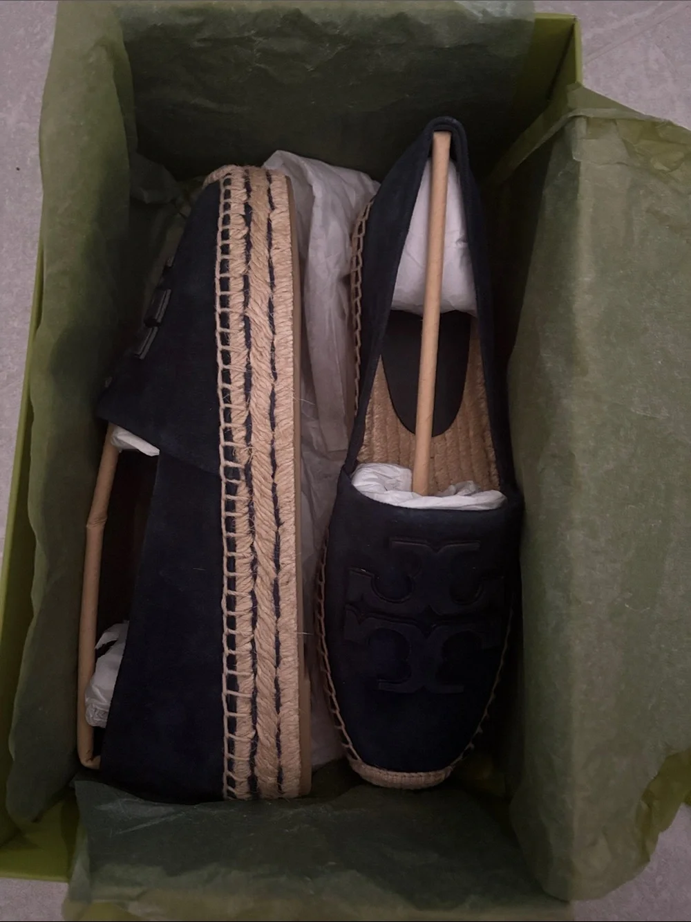 *NEW* Tory Burch Navy Suede Espadrille Flats with Logo Detail
